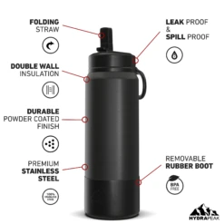 26oz Insulated Water Bottles With Matching Straw Lid And Rubber Boot- Black 5 26oz Insulated Water Bottles With Matching Straw Lid And Rubber Boot- Black -Best Cup Shop 26ozsportbootSTRAW20Blac
