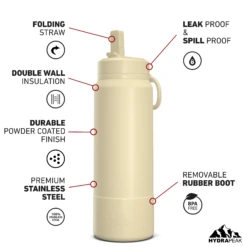 26oz Insulated Water Bottles With Matching Straw Lid And Rubber Boot- Modern Cream -Best Cup Shop 26ozsportbootSTRAW20moderncrea
