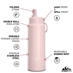 26oz Insulated Water Bottles With Matching Straw Lid And Rubber Boot - Seashell -Best Cup Shop 26ozsportbootSTRAW20seashel