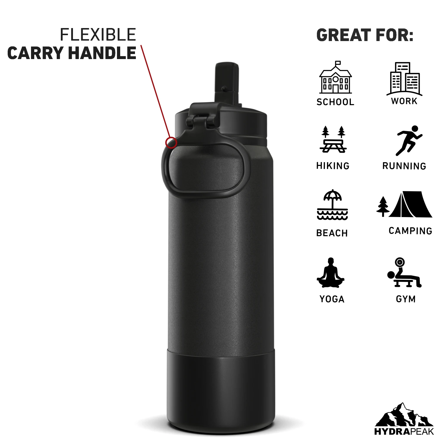 26oz Insulated Water Bottles with Matching Straw Lid and Rubber Boot- Black 26oz Insulated Water Bottles With Matching Straw Lid And Rubber Boot- Black -Best Cup Shop 26ozsportbootSTRAWbackBlac