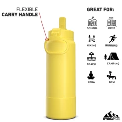 26oz Insulated Water Bottles With Matching Straw Lid And Rubber Boot - Lemon -Best Cup Shop 26ozsportbootSTRAWbacklemo