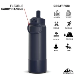 26oz Insulated Water Bottles With Matching Straw Lid And Rubber Boot - Navy -Best Cup Shop 26ozsportbootSTRAWbacknav
