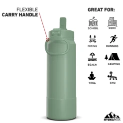 26oz Insulated Water Bottles With Matching Straw Lid And Rubber Boot- Sage -Best Cup Shop 26ozsportbootSTRAWbacksag