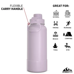 32oz Insulated Water Bottles With Matching Chug Lid And Rubber Boot- Blush -Best Cup Shop 32ozsportchugBACKBlus