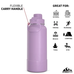32oz Insulated Water Bottles With Matching Chug Lid And Rubber Boot - Mauve -Best Cup Shop 32ozsportchugBACKMauv