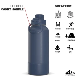 32oz Insulated Water Bottles With Matching Chug Lid And Rubber Boot- Navy -Best Cup Shop 32ozsportchugBACKnav