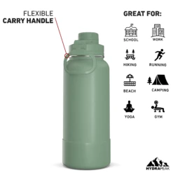 32oz Insulated Water Bottles With Matching Chug Lid And Rubber Boot- Sage -Best Cup Shop 32ozsportchugBACKsage