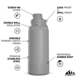 32oz Insulated Water Bottles With Matching Chug Lid And Rubber Boot- Grey -Best Cup Shop 32ozsportchugturnGrey 79c5fbc6 4537 4622 a1ac a6a99c73f078
