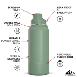 32oz Insulated Water Bottles With Matching Chug Lid And Rubber Boot- Sage -Best Cup Shop 32ozsportchugturnSage