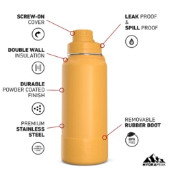 32oz Insulated Water Bottles With Matching Chug Lid And Rubber Boot- Tangerine -Best Cup Shop 32ozsportchugturntangerine