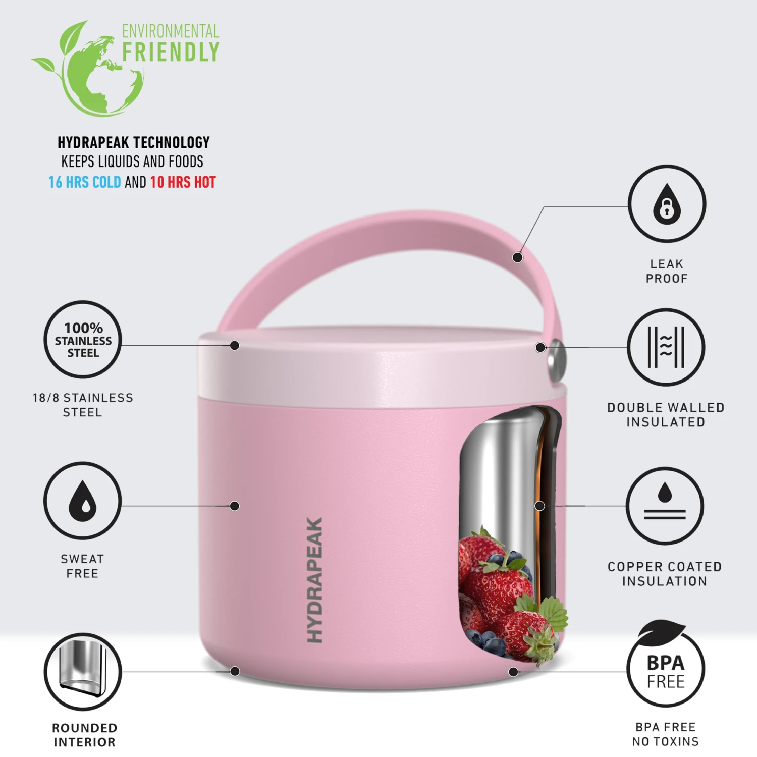 Foodie 18oz Stainless Steel Vacuum Insulated Thermos Food Jar- Pink Foodie 18oz Stainless Steel Vacuum Insulated Thermos Food Jar- Pink -Best Cup Shop HP Foodie18 Pink 20dFront