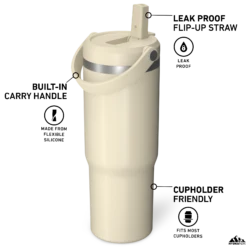 Nomad 32 Oz Tumbler With Handle And Straw Lid - Modern Cream -Best Cup Shop HP Nomad 32 ModernCream Turned