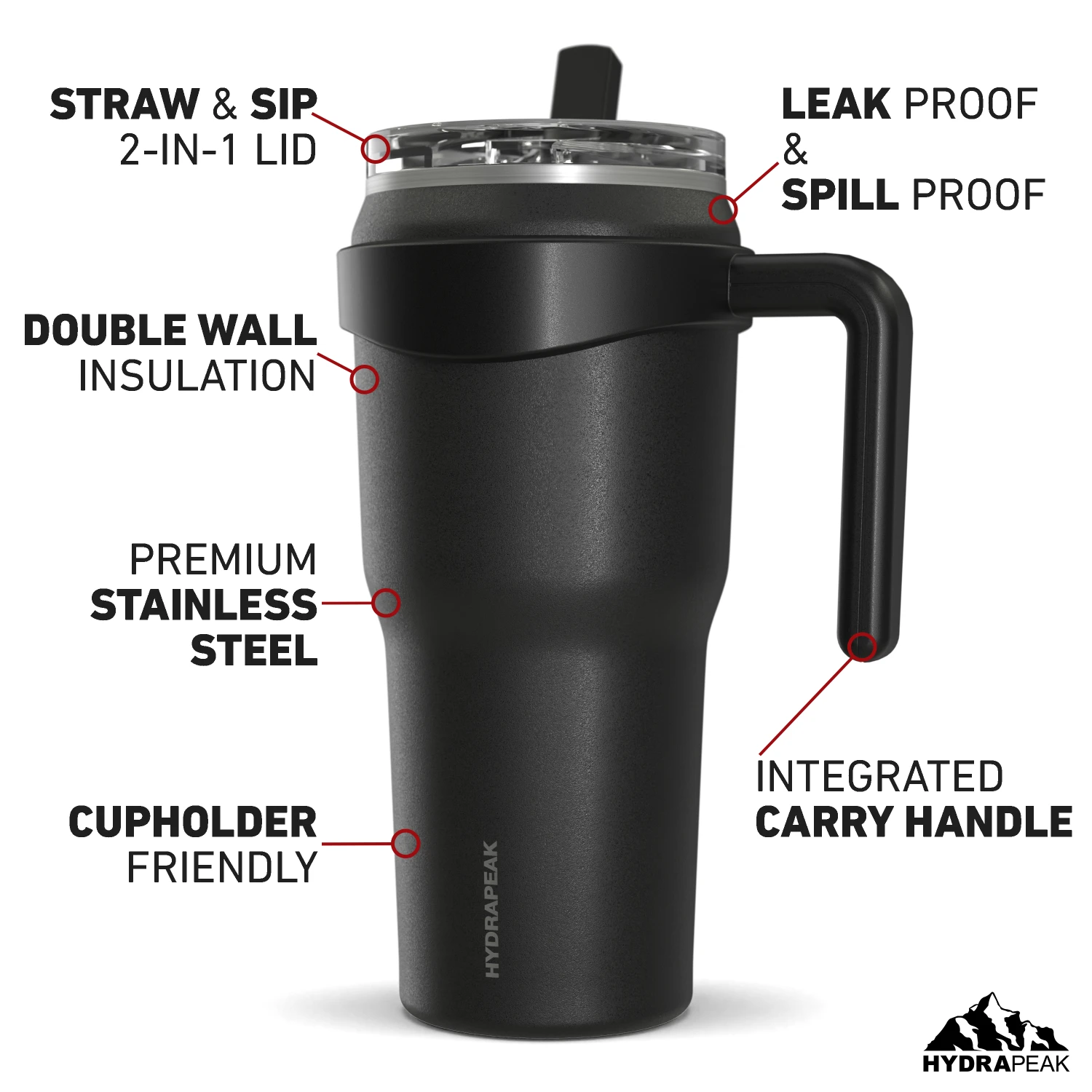 Roadster 40oz Tumbler with Handle and 2-in-1 Straw Lid - Black Roadster 40oz Tumbler With Handle And 2-in-1 Straw Lid - Black -Best Cup Shop HP ROADSTER Black Front20d