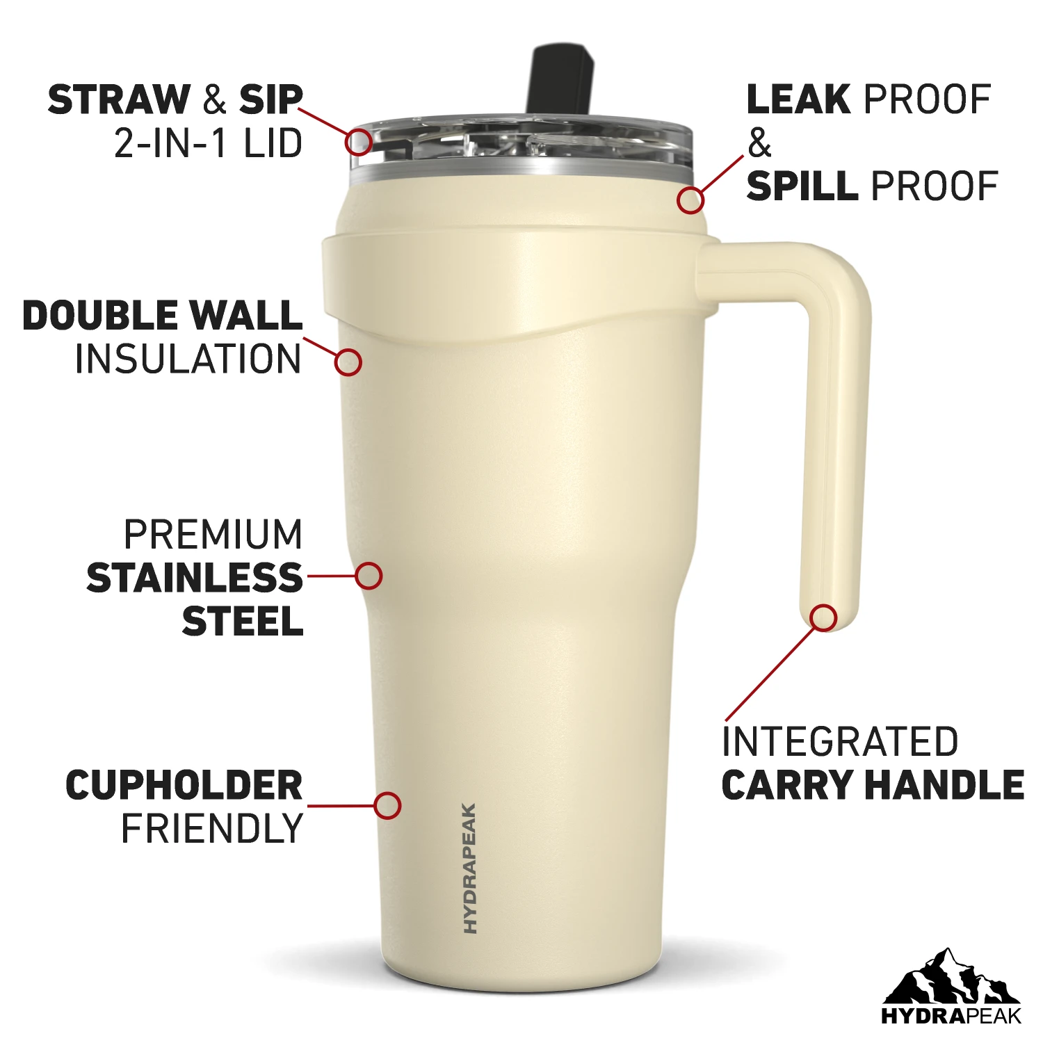 Roadster 40oz Tumbler with Handle and 2-in-1 Straw Lid- Modern Cream Roadster 40oz Tumbler With Handle And 2-in-1 Straw Lid- Modern Cream -Best Cup Shop HP ROADSTER ModernCream Front20d