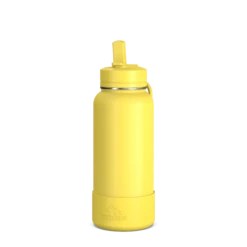 32oz Insulated Water Bottles With Matching Straw Lid And Rubber Boot- Lemon