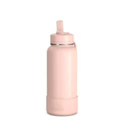 32oz Insulated Water Bottles With Matching Straw Lid And Rubber Boot - Peony
