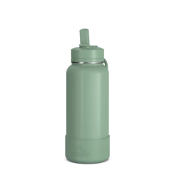 32oz Insulated Water Bottles With Matching Straw Lid And Rubber Boot - Sage