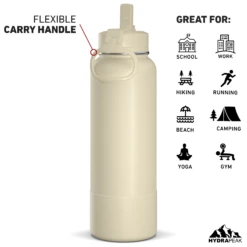 40oz Insulated Water Bottles With Matching Straw Lid And Rubber Boot - Modern Cream -Best Cup Shop HP SPORTBOOT 40 Back 20d ModernCream