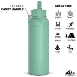 40oz Insulated Water Bottles With Matching Straw Lid And Rubber Boot - Pale Sage -Best Cup Shop HP SPORTBOOT 40 Back 20d PaleSage
