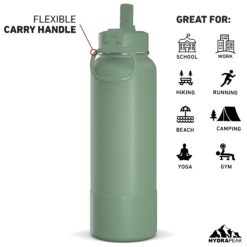 40oz Insulated Water Bottles With Matching Straw Lid And Rubber Boot - Sage -Best Cup Shop HP SPORTBOOT 40 Back 20d Sage