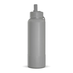40oz Insulated Water Bottles With Matching Straw Lid And Rubber Boot - Grey