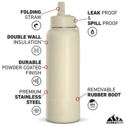 40oz Insulated Water Bottles With Matching Straw Lid And Rubber Boot - Modern Cream -Best Cup Shop HP SPORTBOOT 40 Front 20d ModernCream