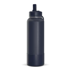 40oz Insulated Water Bottles With Matching Straw Lid And Rubber Boot - Navy
