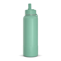 40oz Insulated Water Bottles With Matching Straw Lid And Rubber Boot - Pale Sage