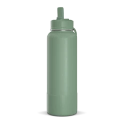 40oz Insulated Water Bottles With Matching Straw Lid And Rubber Boot - Sage