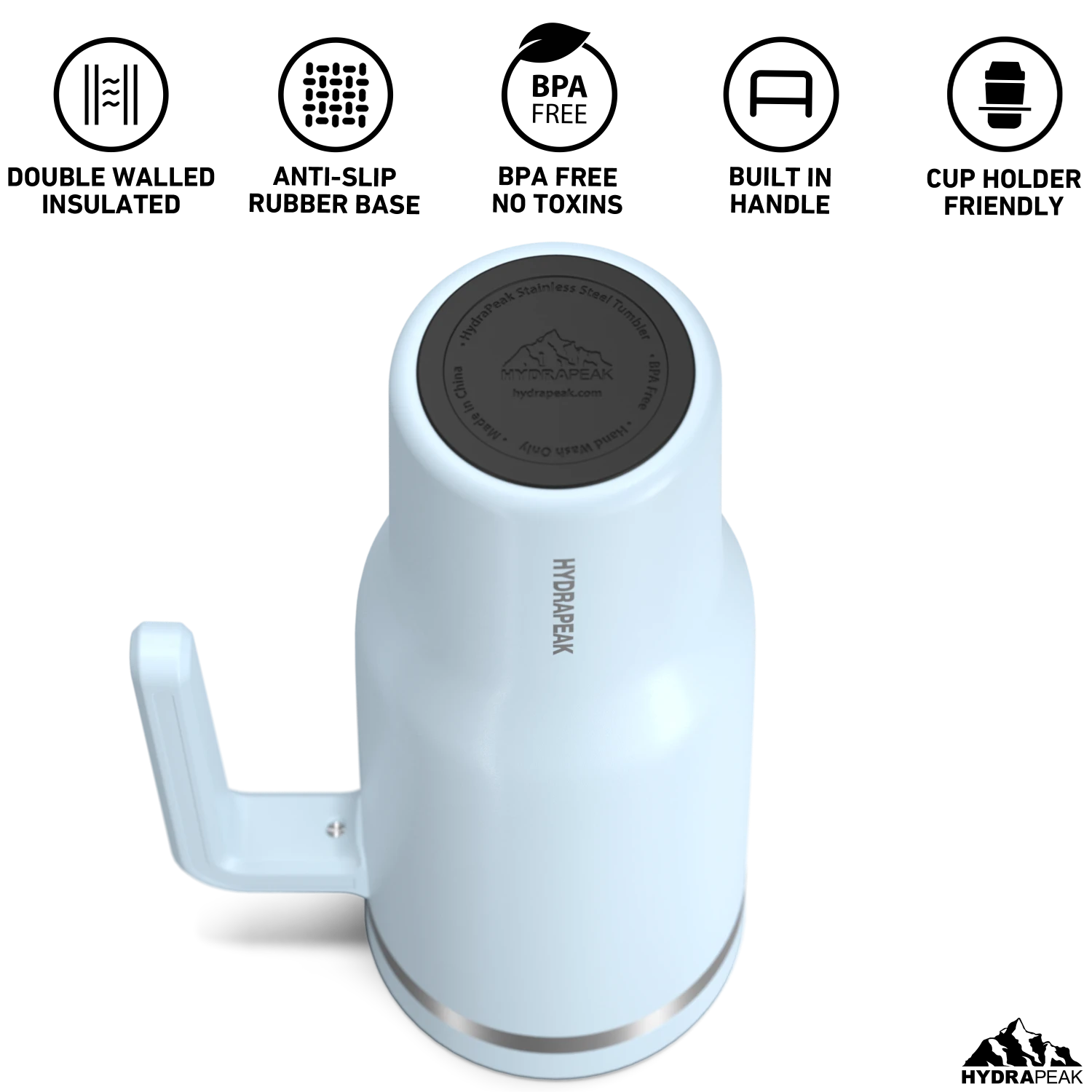 Voyager 40 oz Tumbler With Handle and Straw Lid- Powder Blue Voyager 40 Oz Tumbler With Handle And Straw Lid- Powder Blue -Best Cup Shop HP Voyager 40 BottomView PowderBlue