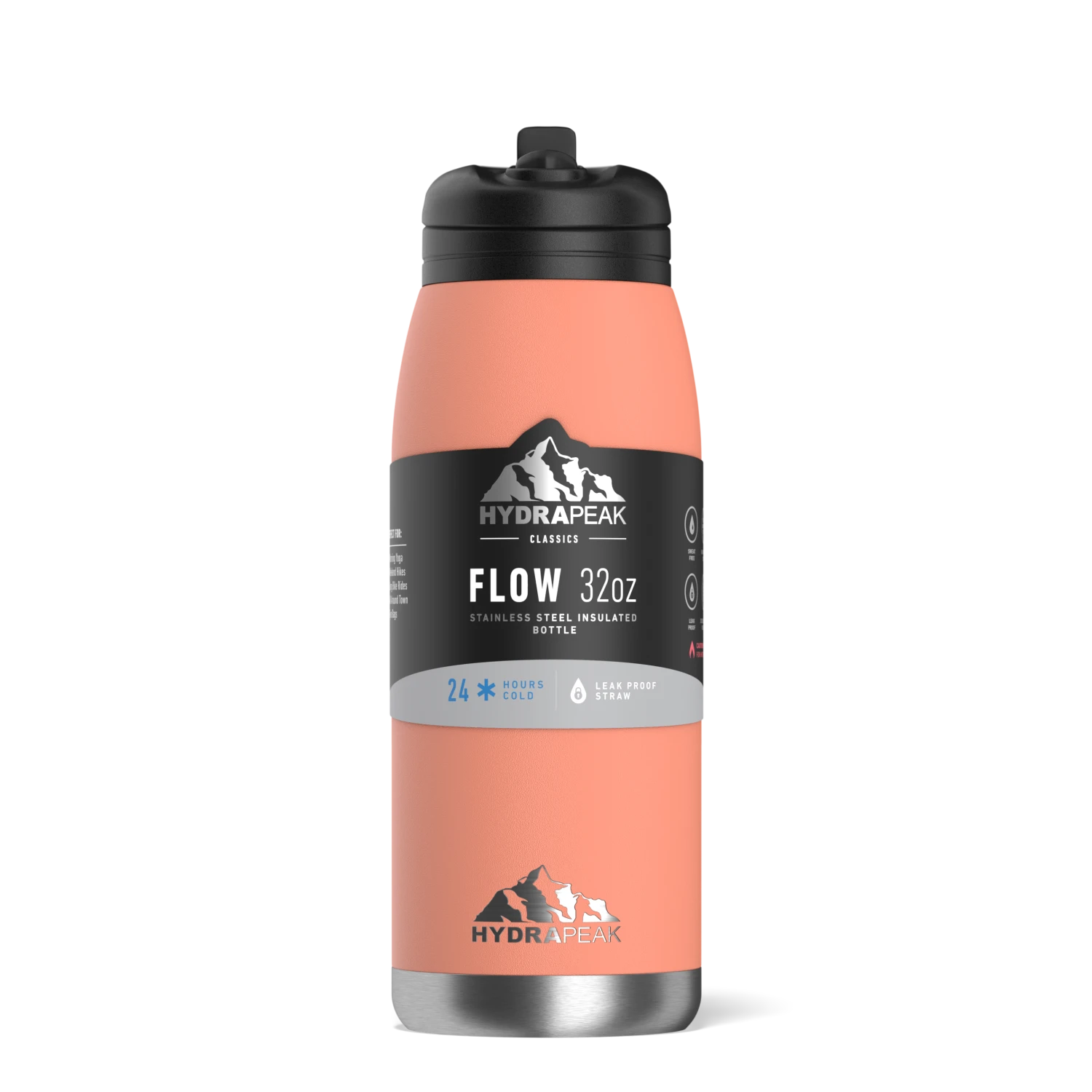 Flow 32oz Stainless Steel Insulated Water Bottle with Straw Lid Bottle- Peach Flow 32oz Stainless Steel Insulated Water Bottle With Straw Lid Bottle- Peach -Best Cup Shop backblack1 45