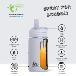 Mini 14oz Stainless Steel Kids Water Bottle With Straw Lid- Ice -Best Cup Shop infographMINIICEwtext