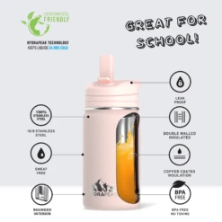 Mini 14oz Stainless Steel Kids Water Bottle With Straw Lid- Seashell -Best Cup Shop infographMINISeashellwtext