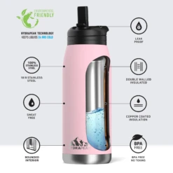 Flow 32oz Stainless Steel Insulated Water Bottle With Straw Lid Bottle- Pink -Best Cup Shop infographflowpink