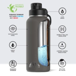 32oz Stainless Steel Insulated Water Bottle With Flexible Chug Lid- Graphite -Best Cup Shop infographite